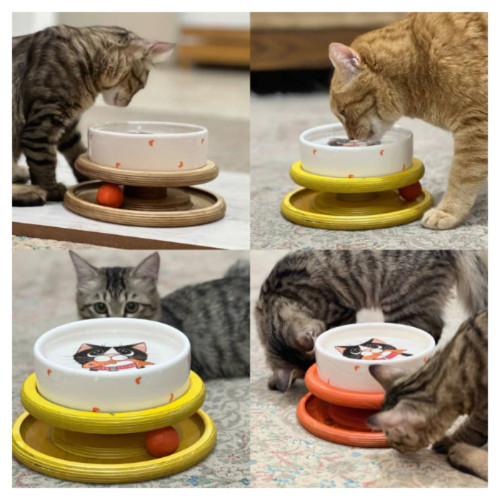 ظرف غذای سگ و گربه پایه چوبی فان ظرف سرامیکی